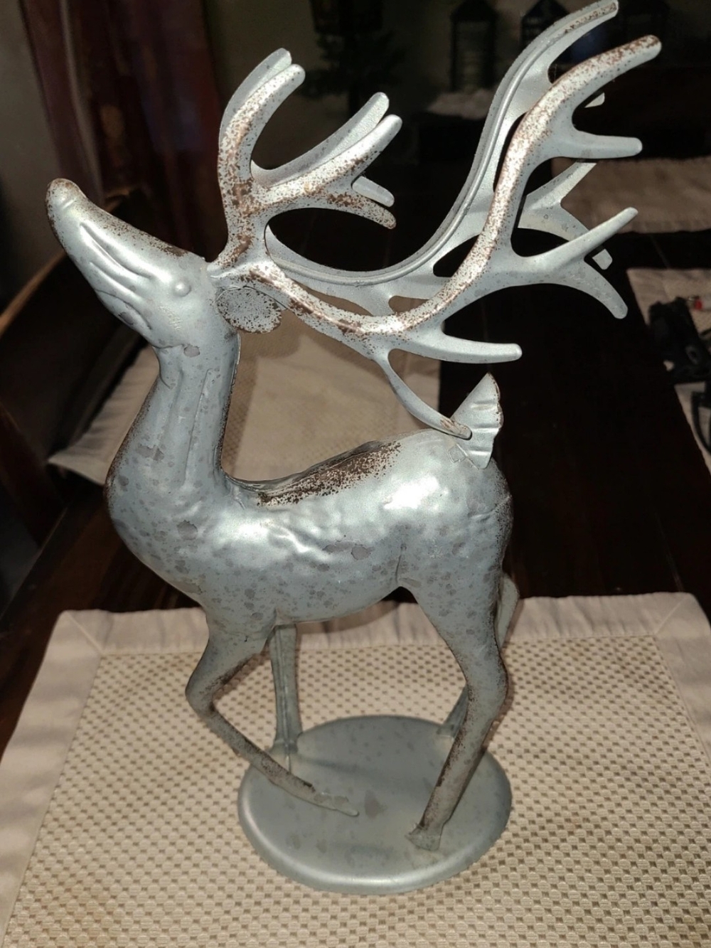 Distressed Silver Metal Reindeer Holiday Accent